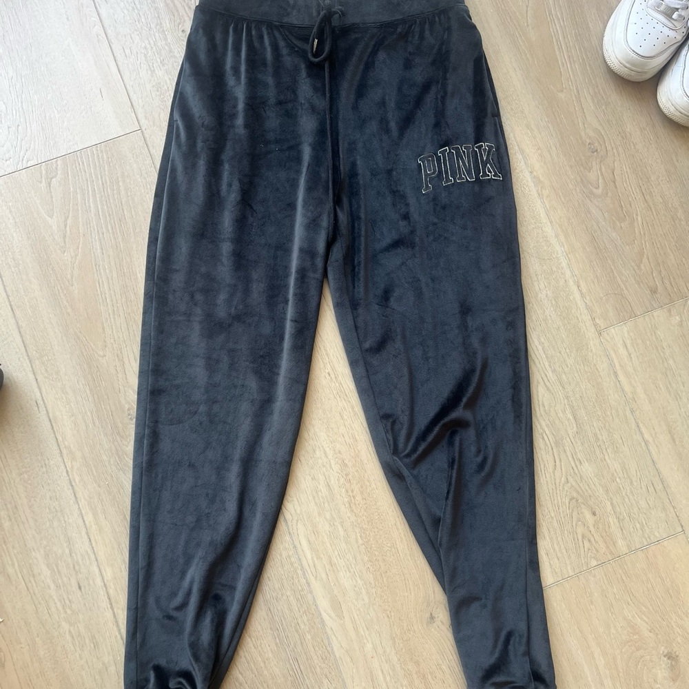 PINK Black High Waist Velour Jogger